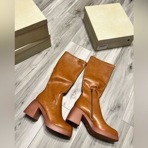 Brand new Brown Leather Platform Chunky boots
